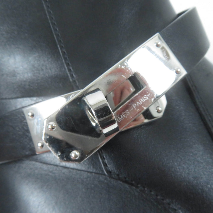 美品☆HERMES エルメス ネオ シルバー金具 ケリーバックル レザー ショートブーツ ブラック 36.5 箱・保存袋付き イタリア製 レディース
