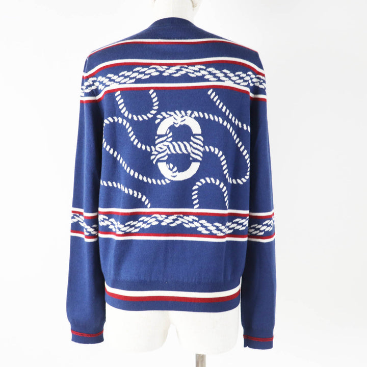 未使用品◎HERMES エルメス 23SS 3E2715D4 カシミヤ シルク カヌーチェーンアンカー セリエボタン付き カーディガン ネイビー 38 正規品