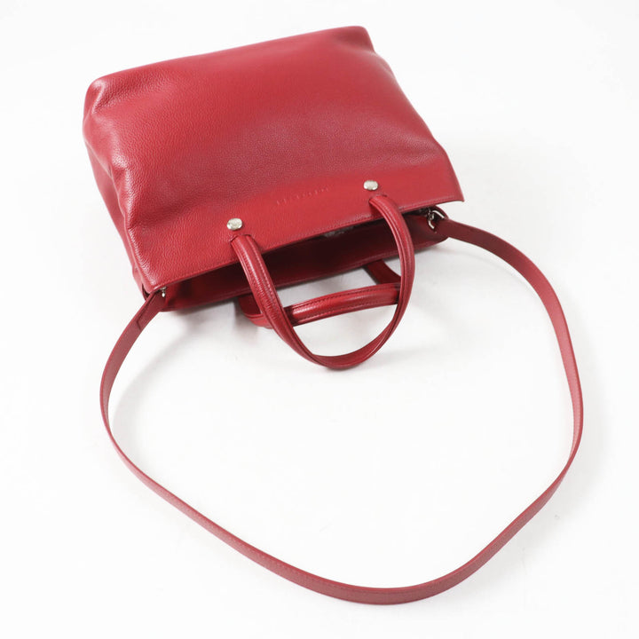 極美品◎Longchamp ロンシャン ル・フローネ ロゴ刻印 2WAY ハンド／レザー ショルダーバッグ レッド シルバー金具　レディース
