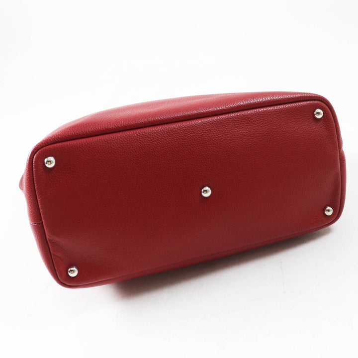 極美品◎Longchamp ロンシャン ル・フローネ ロゴ刻印 2WAY ハンド／レザー ショルダーバッグ レッド シルバー金具　レディース