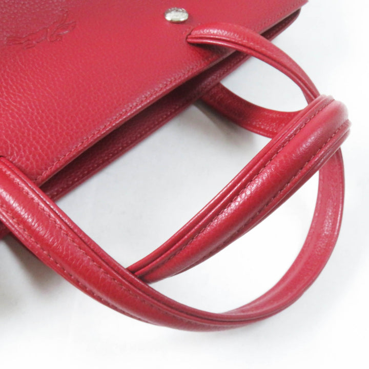 極美品◎Longchamp ロンシャン ル・フローネ ロゴ刻印 2WAY ハンド／レザー ショルダーバッグ レッド シルバー金具　レディース