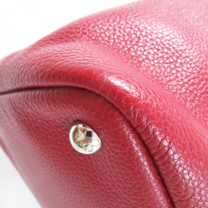極美品◎Longchamp ロンシャン ル・フローネ ロゴ刻印 2WAY ハンド／レザー ショルダーバッグ レッド シルバー金具　レディース