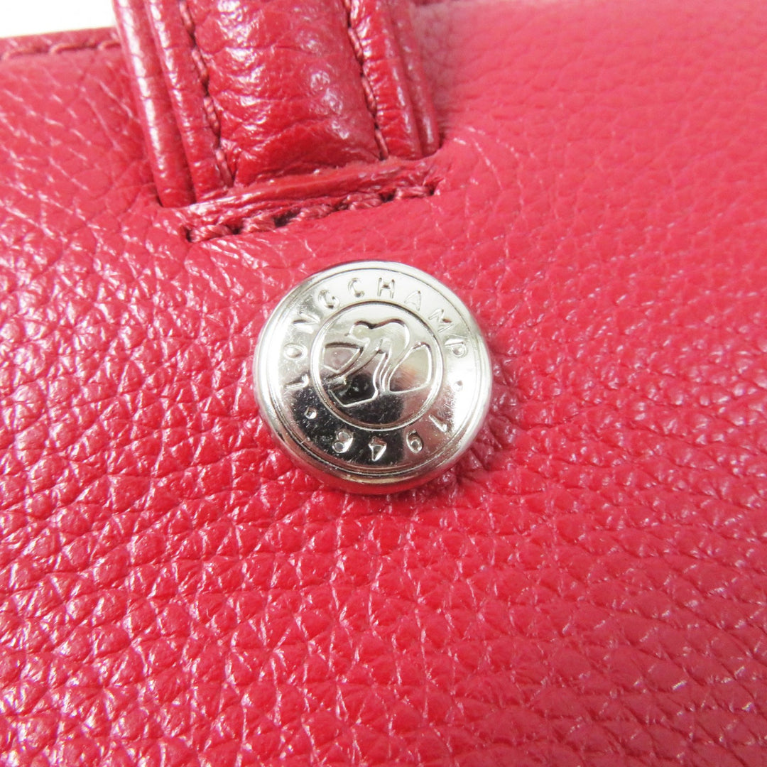 極美品◎Longchamp ロンシャン ル・フローネ ロゴ刻印 2WAY ハンド／レザー ショルダーバッグ レッド シルバー金具　レディース