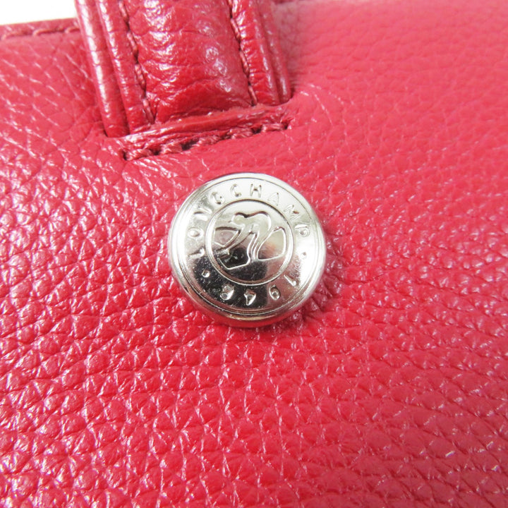 極美品◎Longchamp ロンシャン ル・フローネ ロゴ刻印 2WAY ハンド／レザー ショルダーバッグ レッド シルバー金具　レディース