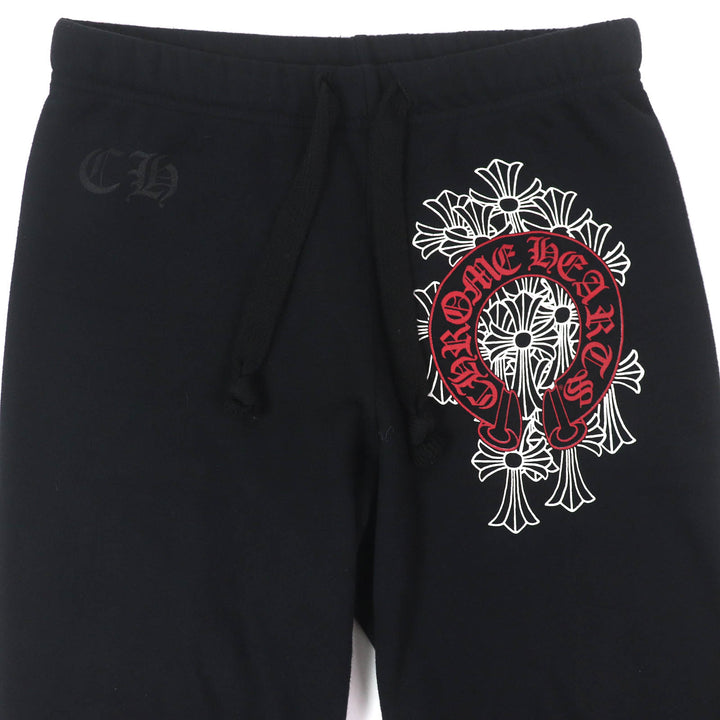 良品△CHROME HEARTS クロムハーツ 2214-304-9055 コットン100％ セメタリークロス スウェットパンツ ジョガーパンツ ブラック S 正規品