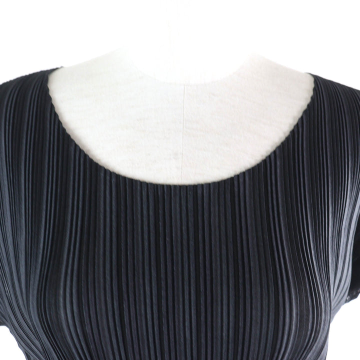極美品★PLEATS PLEASE プリーツプリーズ イッセイミヤケ PP11-FT324 クルーネック フレンチスリーブ プリーツ チュニック ワンピース 3