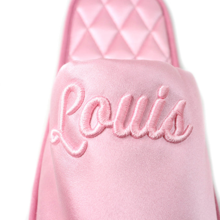 極美品★LOUIS VUITTON ルイヴィトン LVスイート・ライン ミュール ロゴ刺繍入り サテン ルームシューズ スリッパ ピンク 36-37 保存袋付