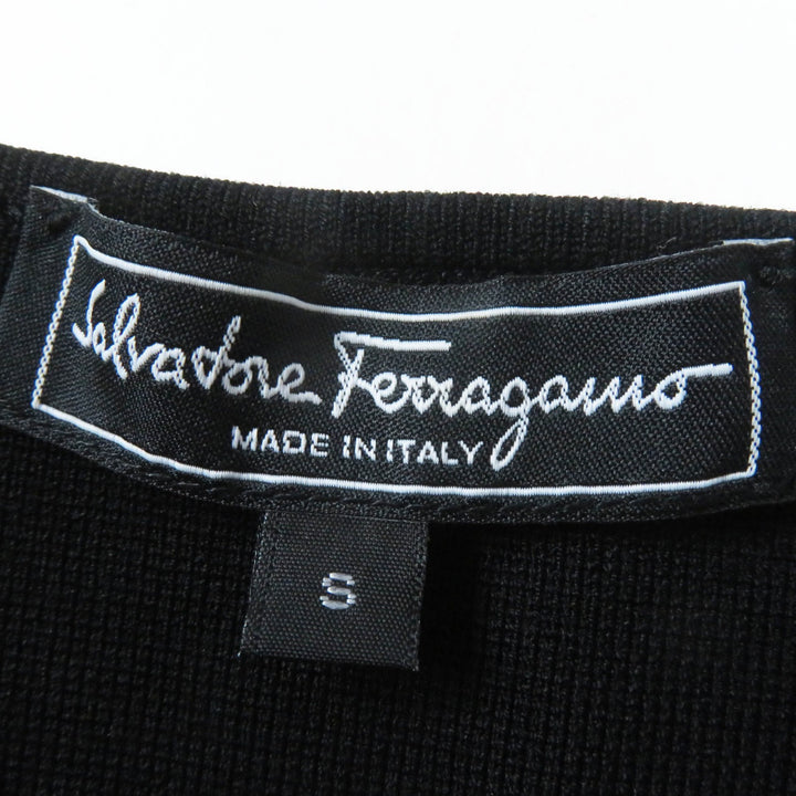美品◎Salvatore Ferragamo サルヴァトーレフェラガモ ツイード切替 半袖 ワンピース ブルー系 ブラック S イタリア製 正規品 レディース