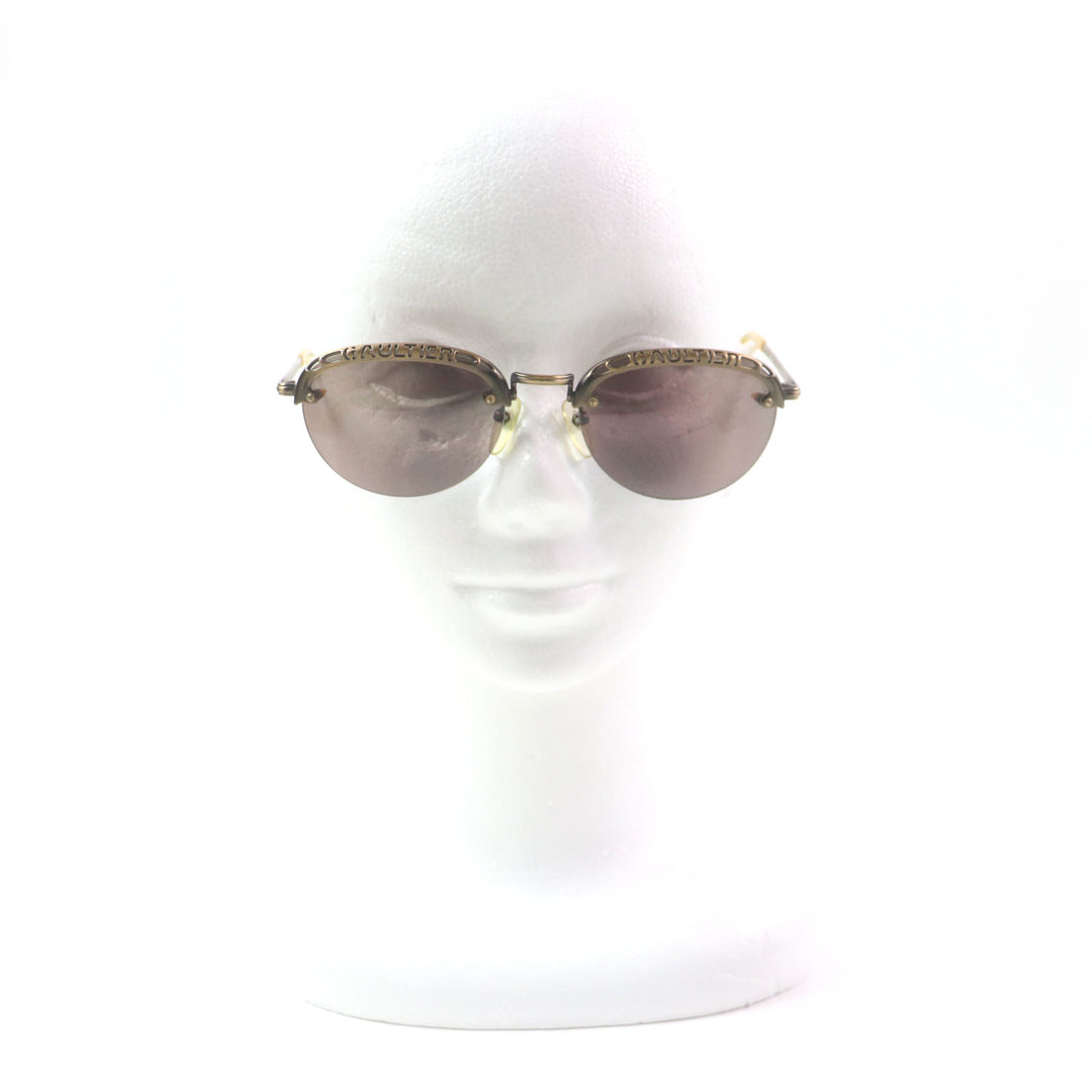 良品▼JEAN-PAUL GAULTIER ジャンポールゴルチエ 56-3175 オールド ロゴ刻印入り ハーフリム サングラス ゴールド クリアイエロー メンズ