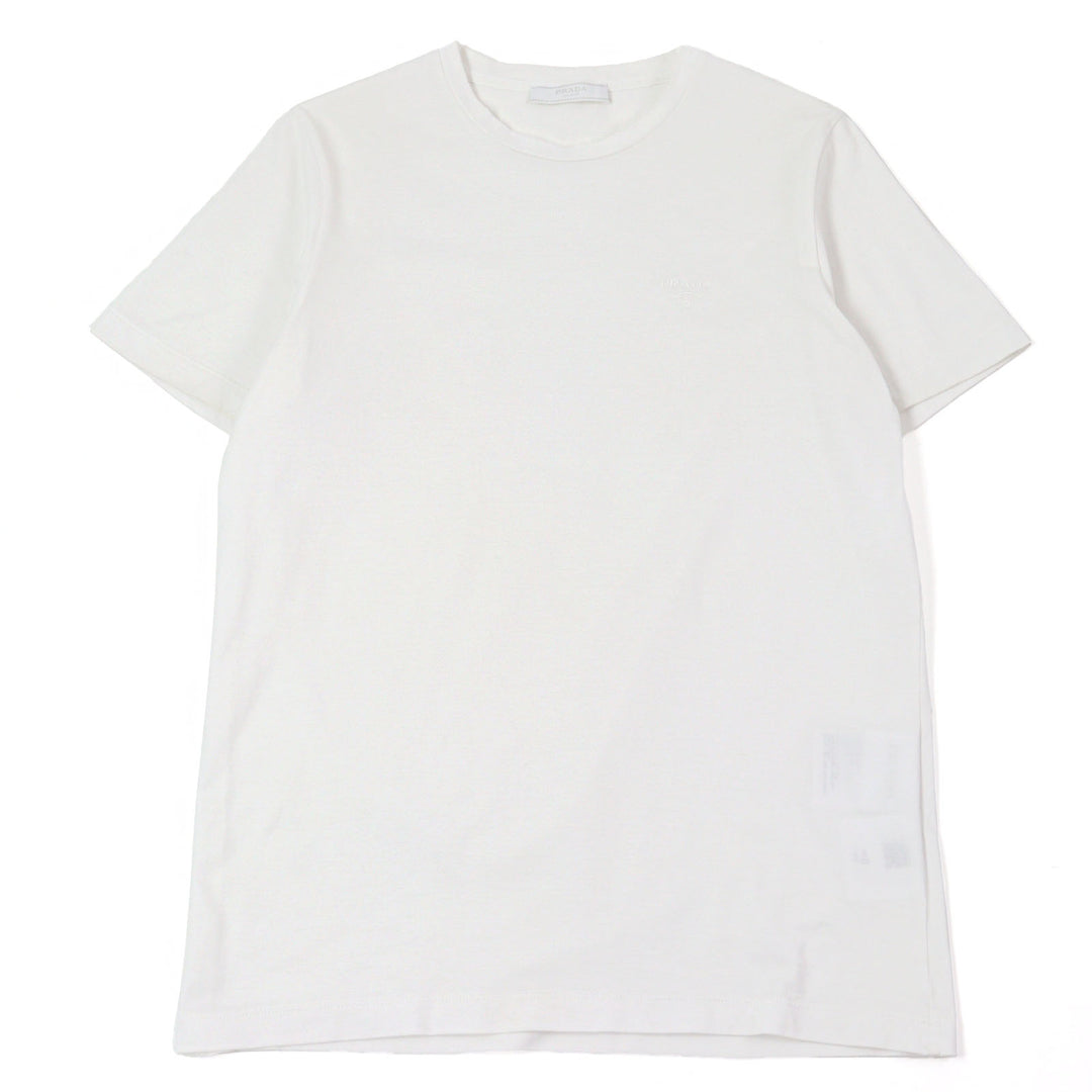 極美品○PRADA プラダ 24SS UJN884 コットン100% ロゴ刺繍 クルーネック 半袖Ｔシャツ カットソー ホワイト XS 正規品 メンズおすすめ