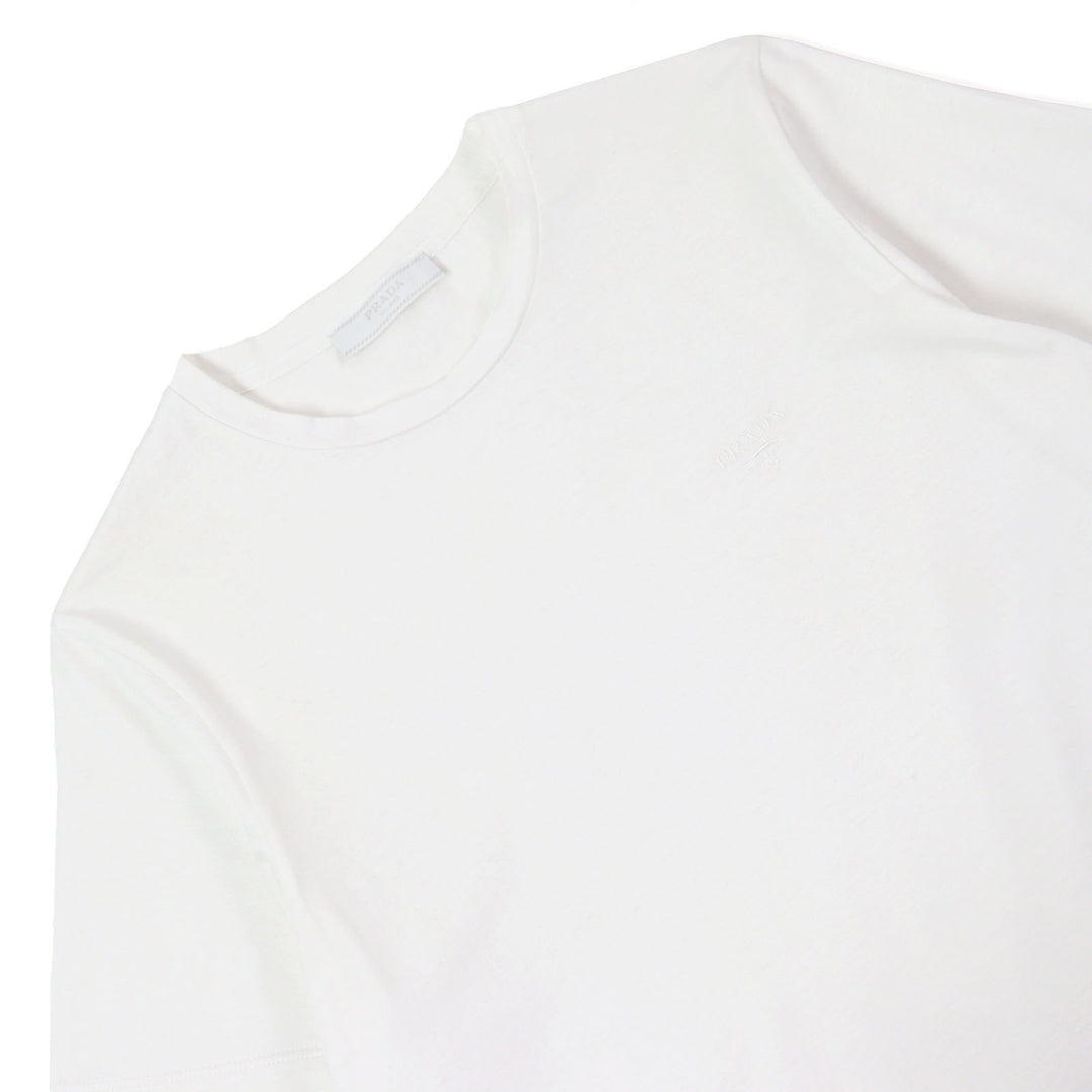 極美品○PRADA プラダ 24SS UJN884 コットン100% ロゴ刺繍 クルーネック 半袖Ｔシャツ カットソー ホワイト XS 正規品 メンズおすすめ