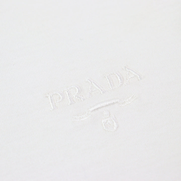 極美品○PRADA プラダ 24SS UJN884 コットン100% ロゴ刺繍 クルーネック 半袖Ｔシャツ カットソー ホワイト XS 正規品 メンズおすすめ