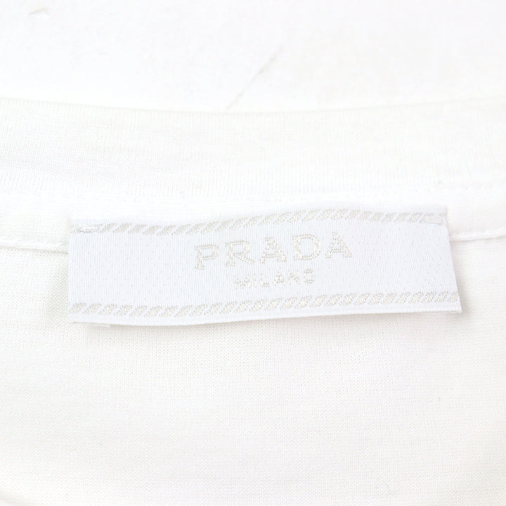 極美品○PRADA プラダ 24SS UJN884 コットン100% ロゴ刺繍 クルーネック 半袖Ｔシャツ カットソー ホワイト XS 正規品 メンズおすすめ