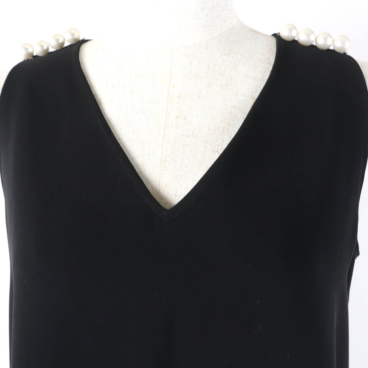 美品☆YOKO CHAN ヨーコチャン YCB-219-127 フェイクパール付 ノースリーブ ブラウス ブラック 　38 日本製 正規品 レディース