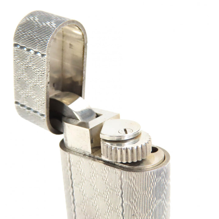 良品△Cartier カルティエ 総柄 格子柄 オーバル ローラー式 ガスライター 喫煙グッズ ライター シルバー メンズ 着火確認済み