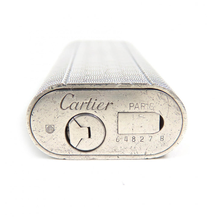 良品△Cartier カルティエ 総柄 格子柄 オーバル ローラー式 ガスライター 喫煙グッズ ライター シルバー メンズ 着火確認済み