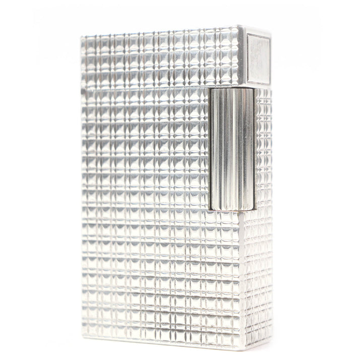 美品□Dupont デュポン ライン1 ロング ブロックチェック スクエア型 ローラー式 喫煙具 ガスライター シルバー フランス製 着火確認済