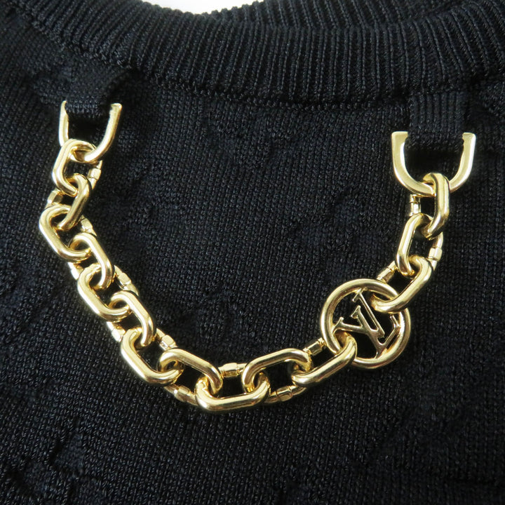 極美品◎LOUIS VUITTON ルイヴィトン シルク エンボスモノグラム 　スポーティー タンクトップ ブラック レッド ゴールド金具 S 正規品
