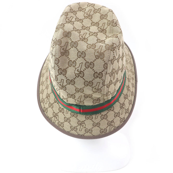 美品□GUCCI Palace グッチ パレス 726133 GGキャンバス ウェブライン バケットハット 帽子 ベージュ M/58cm イタリア製 正規品 メンズ