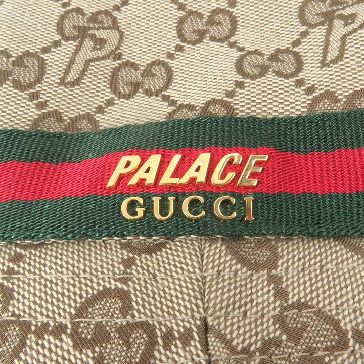 美品□GUCCI Palace グッチ パレス 726133 GGキャンバス ウェブライン バケットハット 帽子 ベージュ M/58cm イタリア製 正規品 メンズ