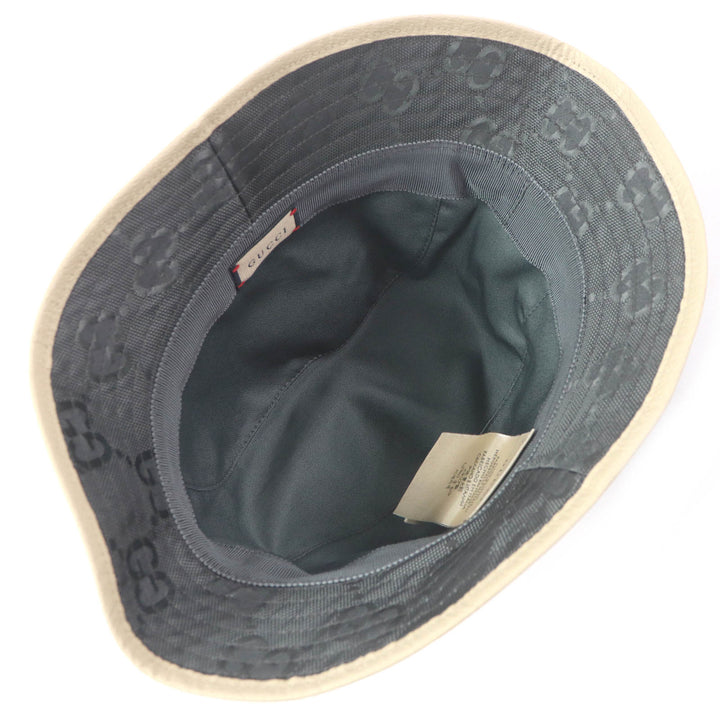 極美品□GUCCI グッチ 627115 Off The Grid GGロゴ総柄 レザーパイピング バケットハット 帽子 グレー S/57cm イタリア製 正規品 メンズ