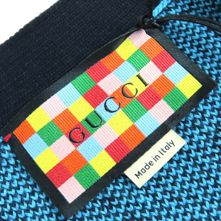 未使用品△GUCCI グッチ 2020年製 661156 ウール コットン GG柄 Vネック ロゴボタン ニット カーディガン ブルー ブラック L 伊製 正規品
