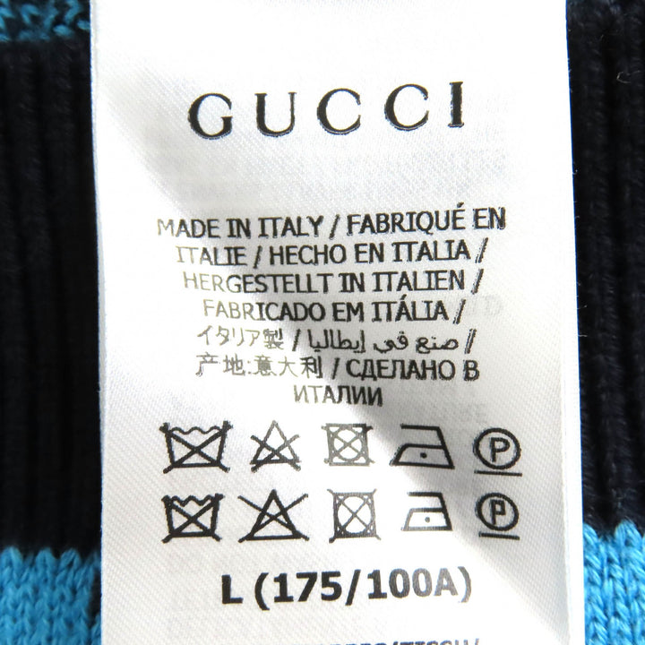 未使用品△GUCCI グッチ 2020年製 661156 ウール コットン GG柄 Vネック ロゴボタン ニット カーディガン ブルー ブラック L 伊製 正規品