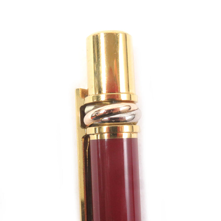 美品□Cartier カルティエ トリニティ ドゥ カルティエ ドゥーブルC ロゴ入り ツイスト式 ボールペン ボルドー ゴールド 　筆記確認済み