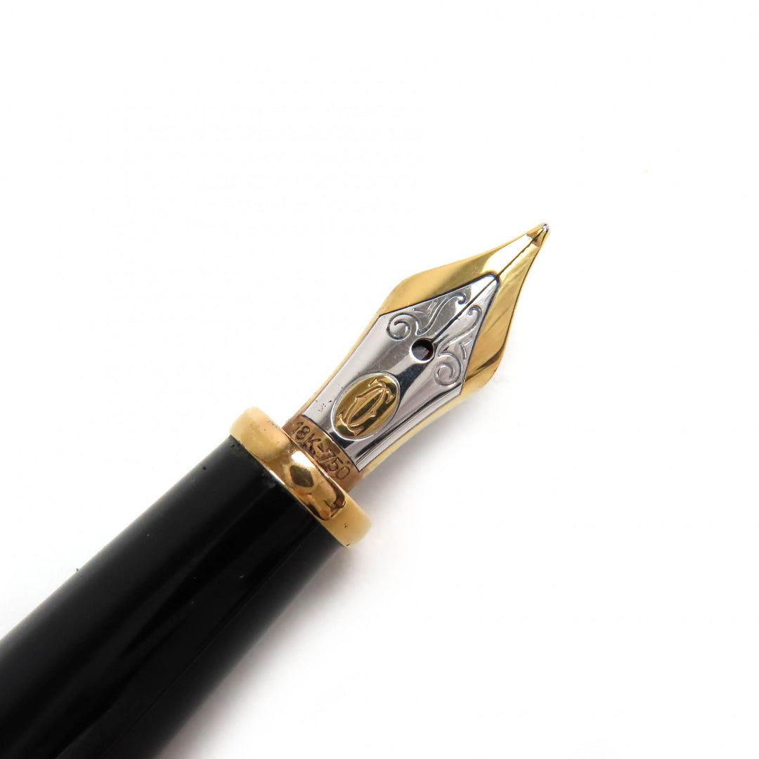 良品△Cartier カルティエ ディアボロ ドゥ カルティエ ペン先18K Mニブ ブルージェム 万年筆 ブラック ゴールド メンズ