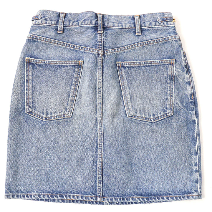 未使用品☆CELINE セリーヌ S195 571Q 08YC コットン ロゴプレートチェーン付 ウォッシュ デニム スカート インディゴ 28 正規品