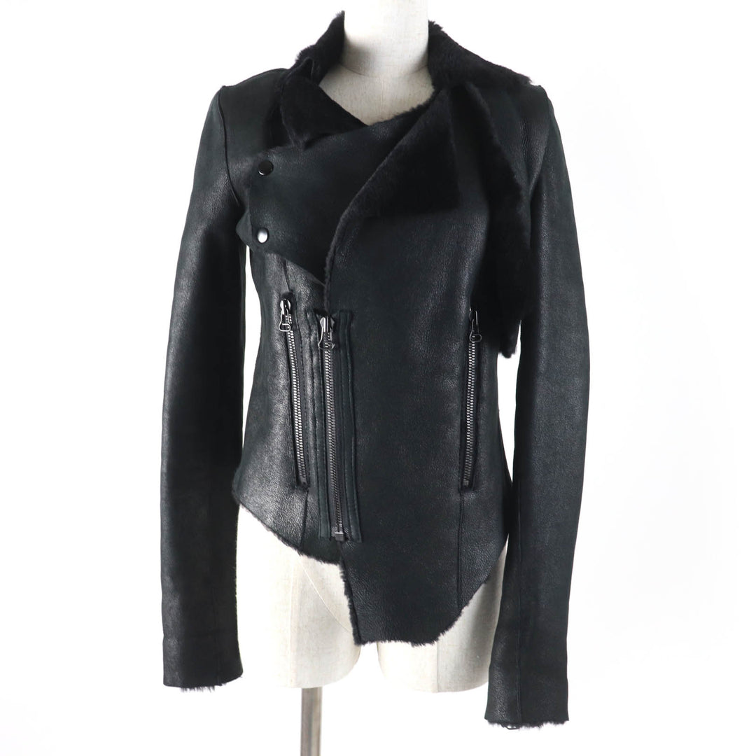 美品☆HELMUT LANG ヘルムートラング シープスキン ドレープ ムートンジャケット ブラック P レディース約Sサイズ相当 正規品 レディース