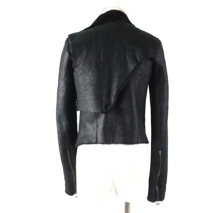 美品☆HELMUT LANG ヘルムートラング シープスキン ドレープ ムートンジャケット ブラック P レディース約Sサイズ相当 正規品 レディース