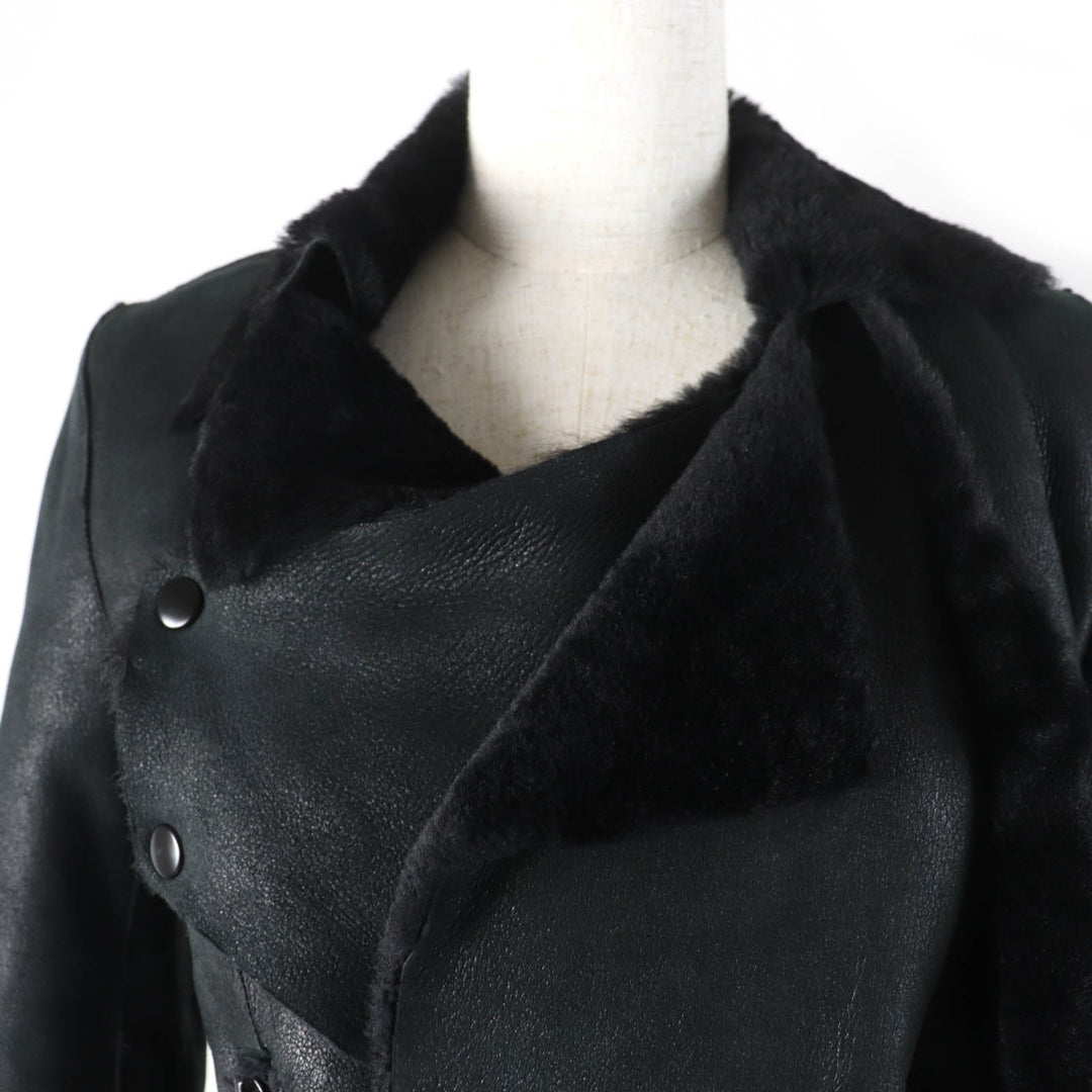 美品☆HELMUT LANG ヘルムートラング シープスキン ドレープ ムートンジャケット ブラック P レディース約Sサイズ相当 正規品 レディース