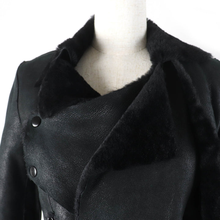 美品☆HELMUT LANG ヘルムートラング シープスキン ドレープ ムートンジャケット ブラック P レディース約Sサイズ相当 正規品 レディース