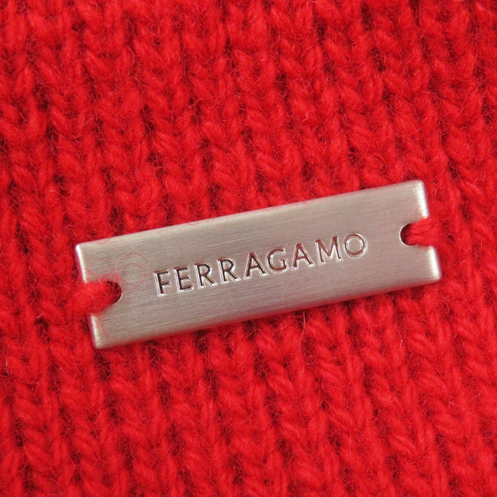 極美品◎Salvatore Ferragamo サルヴァトーレフェラガモ ウール カシミヤ ロゴプレート付 ひざ丈 Aライン ニットスカート レッド M 正規品