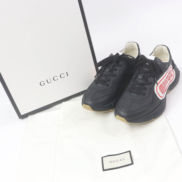 未使用品□GUCCI グッチ 523609 ライトン ロゴ入り レザー ローカットスニーカー ダッドシューズ ブラック 6.5 箱・保存袋付 イタリア製
