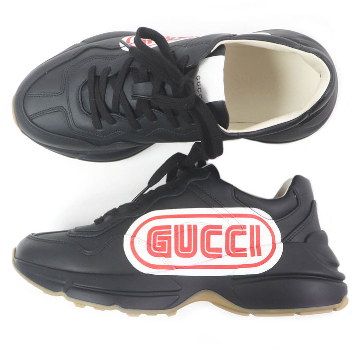 未使用品□GUCCI グッチ 523609 ライトン ロゴ入り レザー ローカットスニーカー ダッドシューズ ブラック 6.5 箱・保存袋付 イタリア製