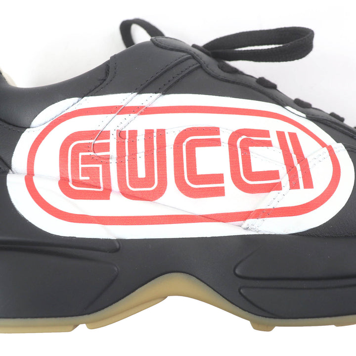 未使用品□GUCCI グッチ 523609 ライトン ロゴ入り レザー ローカットスニーカー ダッドシューズ ブラック 6.5 箱・保存袋付 イタリア製