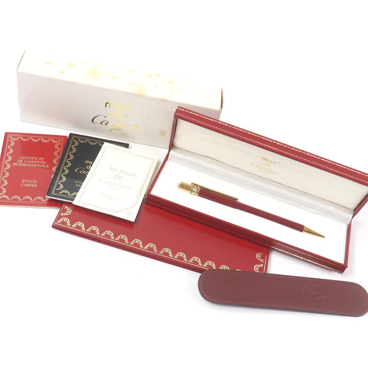 極美品□Cartier カルティエ トリニティ ドゥ カルティエ ドゥーブルC ロゴ入り ボールペン ボルドー ゴールド ケース付き 筆記確認済み
