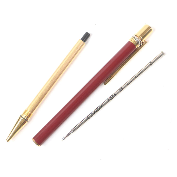 極美品□Cartier カルティエ トリニティ ドゥ カルティエ ドゥーブルC ロゴ入り ボールペン ボルドー ゴールド ケース付き 筆記確認済み