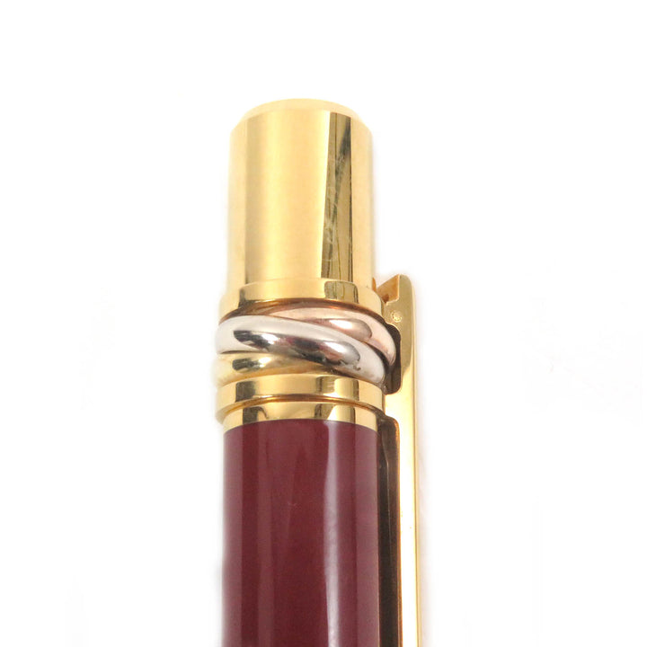 極美品□Cartier カルティエ トリニティ ドゥ カルティエ ドゥーブルC ロゴ入り ボールペン ボルドー ゴールド ケース付き 筆記確認済み