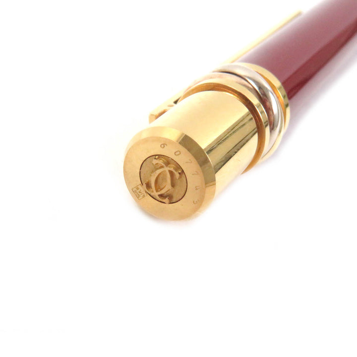 極美品□Cartier カルティエ トリニティ ドゥ カルティエ ドゥーブルC ロゴ入り ボールペン ボルドー ゴールド ケース付き 筆記確認済み