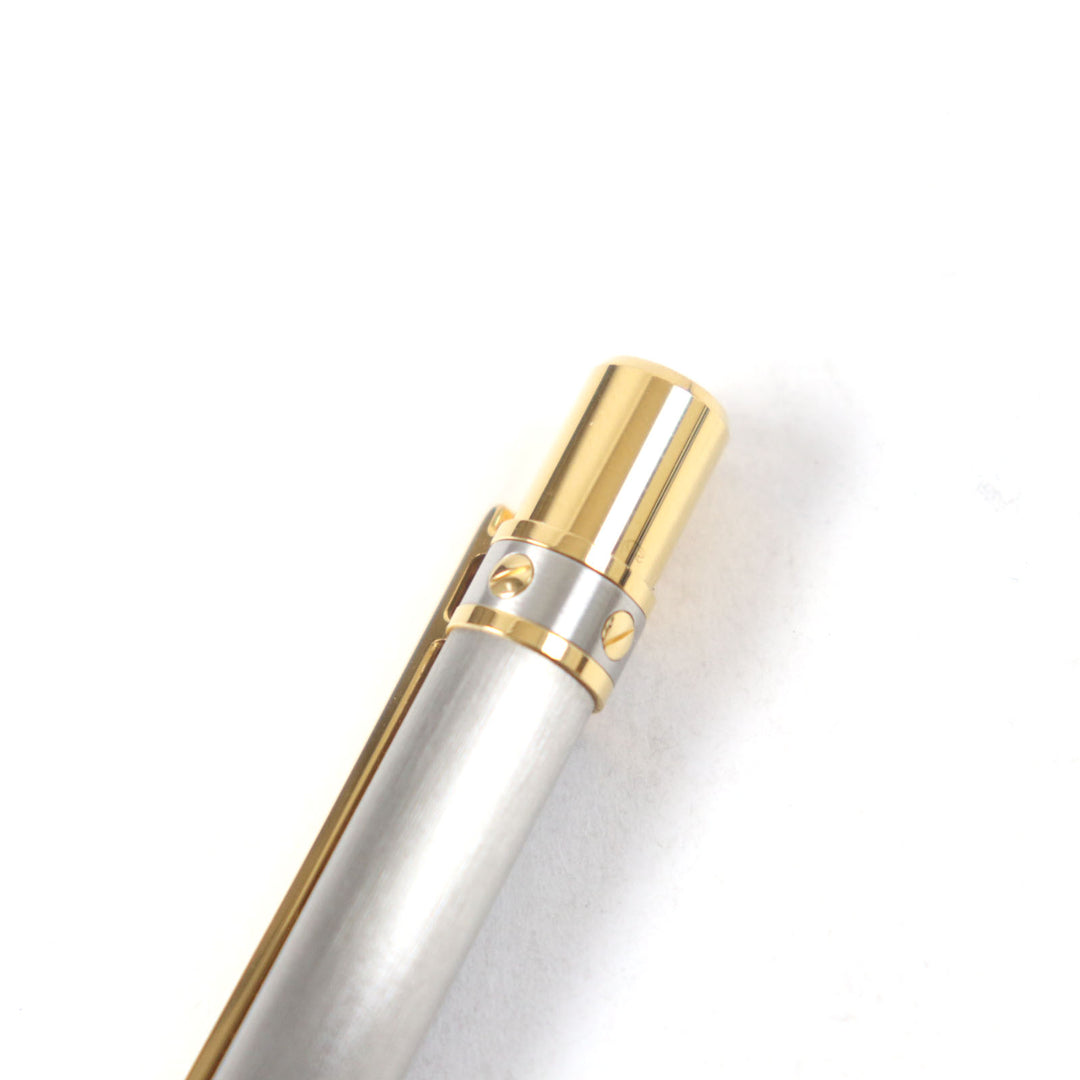 極美品○Cartier カルティエ must de cartier マスト ドゥ カルティエ ロゴ刻印 ツイスト式 ボールペン シルバー ゴールド 仏製 メンズ