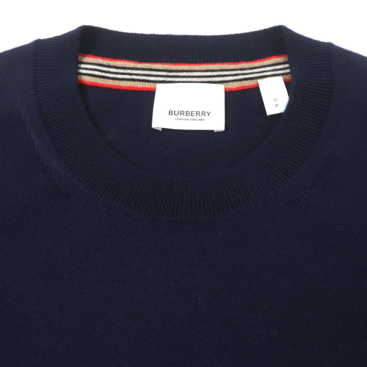 美品▼BURBERRY バーバリー 8018668 Monogram Motif Sweater ウール100% TBロゴ刺繍 クルーネック ニットセーター S 正規品 メンズ