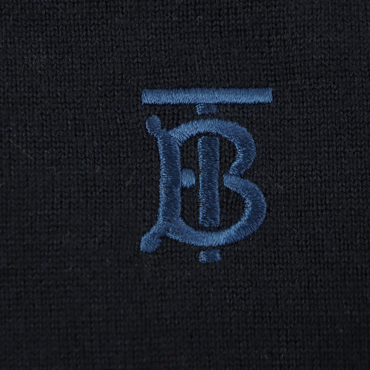 美品▼BURBERRY バーバリー 8018668 Monogram Motif Sweater ウール100% TBロゴ刺繍 クルーネック ニットセーター S 正規品 メンズ