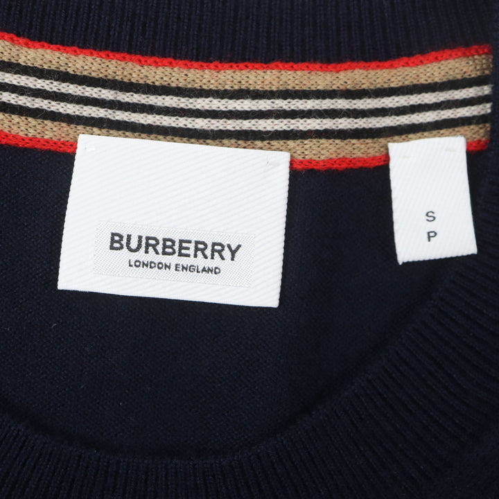 美品▼BURBERRY バーバリー 8018668 Monogram Motif Sweater ウール100% TBロゴ刺繍 クルーネック ニットセーター S 正規品 メンズ