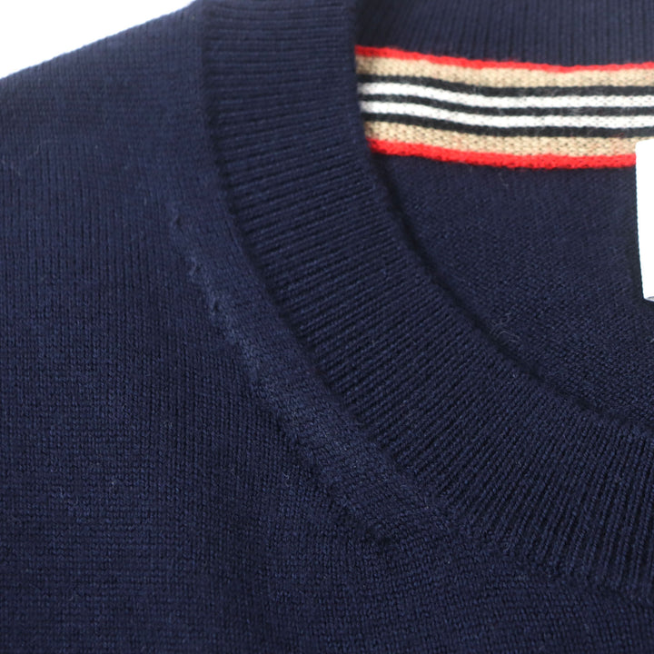 美品▼BURBERRY バーバリー 8018668 Monogram Motif Sweater ウール100% TBロゴ刺繍 クルーネック ニットセーター S 正規品 メンズ