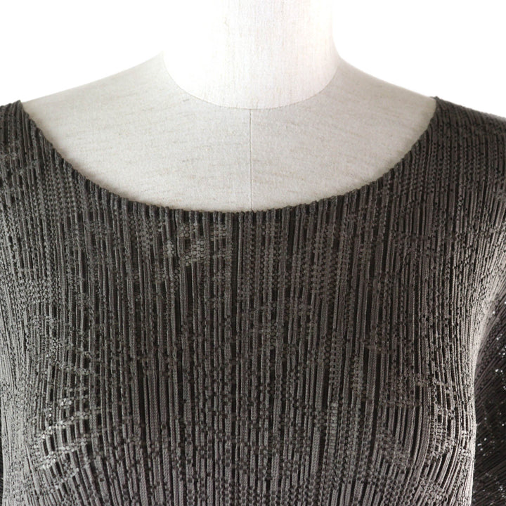 極美品★PLEATS PLEASE プリーツプリーズ イッセイミヤケ PP31-JK653 花柄 総柄 レース クルーネック クロップド丈 半袖 カットソー 茶 3