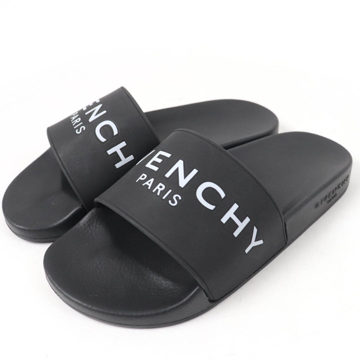 未使用品☆GIVENCHY ジバンシィ ロゴデザイン スライドサンダル ラバー フラットサンダル ブラック 35 保存袋付き イタリア製 レディース
