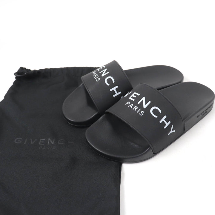未使用品☆GIVENCHY ジバンシィ ロゴデザイン スライドサンダル ラバー フラットサンダル ブラック 35 保存袋付き イタリア製 レディース